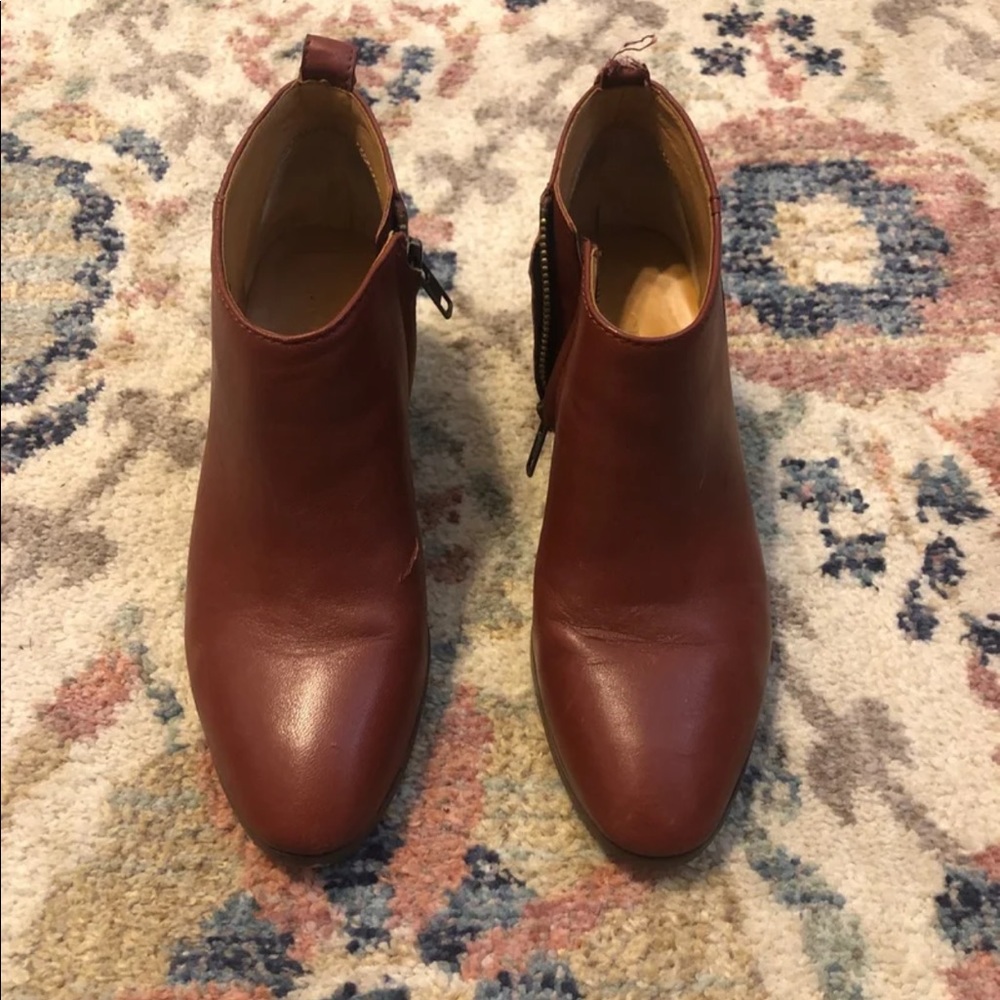 j crew red brown leather booties